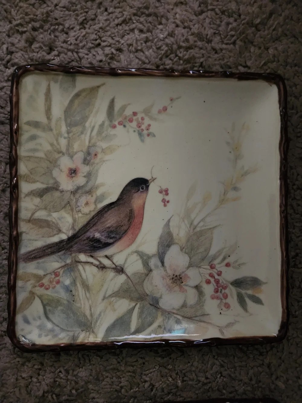Bird Plates Summerset Song 7” Square Stoneware by Susan Winget Set of 4